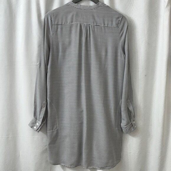 DKNY Gray & White Striped Lightweight Tunic Roll-Tab Sleeves - Picture 5 of 13